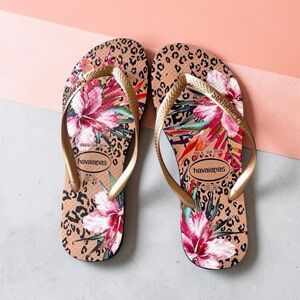 Havaianas Women's Floral Pink Tan Sandals Flip Flops